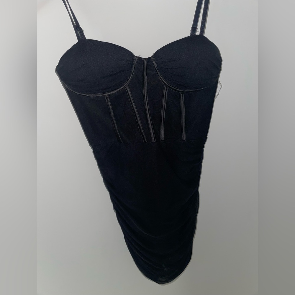 Black strap ruffled mini dress